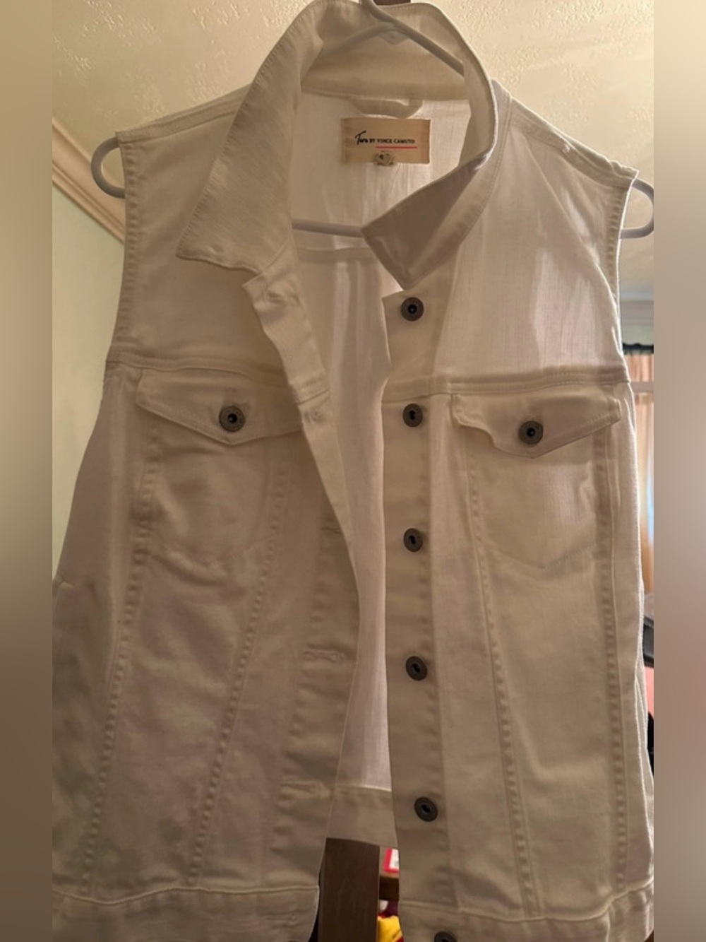 Vince Camuto White Sleeveless Denim Jacket